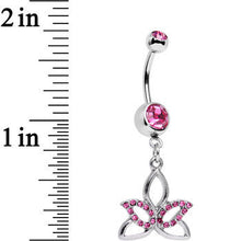 Pink Gem Live in the Light Lotus Flower Dangle Belly Ring