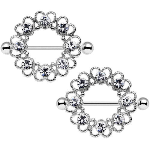 14G 1 1/16 Clear Gem Always Angelic Halo Heart Nipple Shield Set