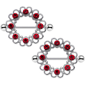 14G 1 1/16 Red Gem Daring Little Devil Halo Heart Nipple Shield Set