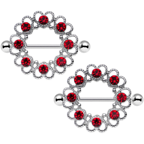 14G 1 1/16 Red Gem Daring Little Devil Halo Heart Nipple Shield Set