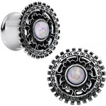 1/2 White Faux Opal Steel Finely Framed Double Flare Plug Set