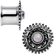1/2 White Faux Opal Steel Finely Framed Double Flare Plug Set