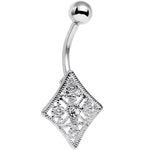 Clear Gem Floral Fiesta Art Deco Square Belly Ring