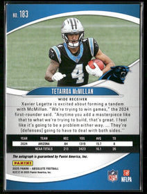2025 Panini Absolute Signature Rookies Tetairoa McMillan Rookie Auto #183