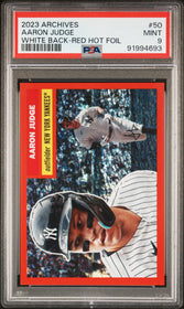 2023 Topps Archives White Back-Red Hot Foil Aaron Judge 9 PSA #50