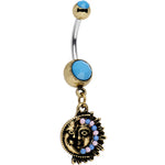 Faux Turquoise Southwestern Fun with Moon and Sun Dangle Belly Ring