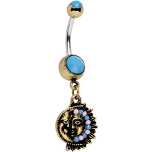 Faux Turquoise Southwestern Fun with Moon and Sun Dangle Belly Ring