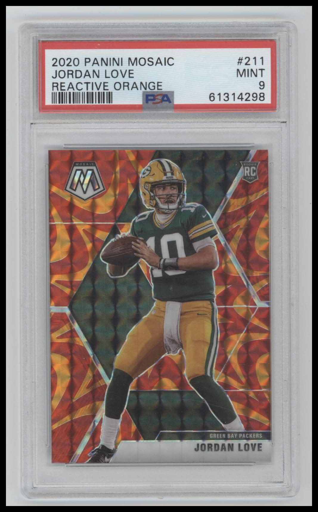 2020 Panini Mosaic Reactive Orange Jordan Love 9 PSA #211