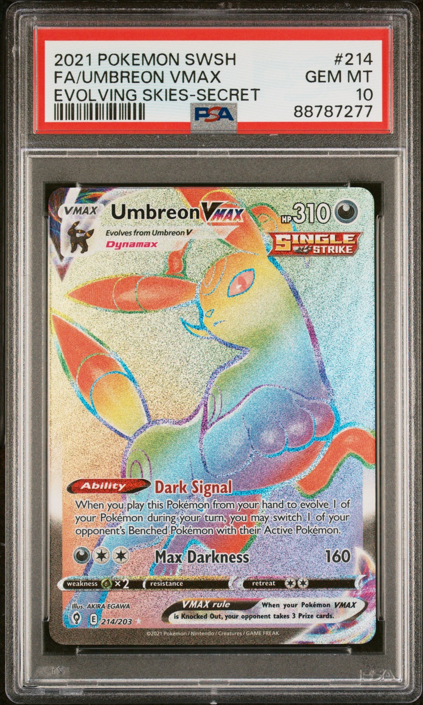 2021 Pokemon Sword & Shield Evolving Skies Umbreon Vmax 10 PSA #214