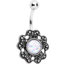 White Faux Opal Forget Me Never Flower Belly Ring