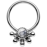 14G 3/8 White Faux Turquoise Steel Signet Captive Ring
