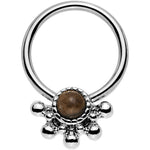 14G 3/8 Brown Faux Tiger Eye Steel Signet Captive Ring