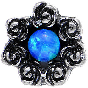16G 1/4 Blue Faux Opal Rose Flower Frame Tragus Cartilage Earring