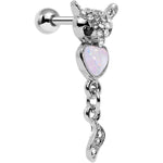 16G 1/4 White Faux Opal Heart of an Owl Dangle Cartilage Earring