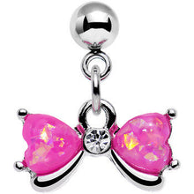 16G 1/4 Pink Faux Opal Heart Bow Dangle Cartilage Earring