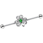 14G Green Faux Opal Fancy Shamrock Industrial Barbell 38mm