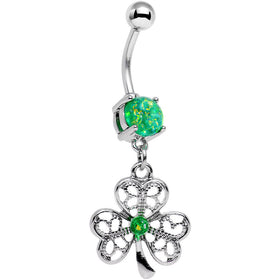 Green Faux Opal Shake Your Shamrock Dangle Belly Ring