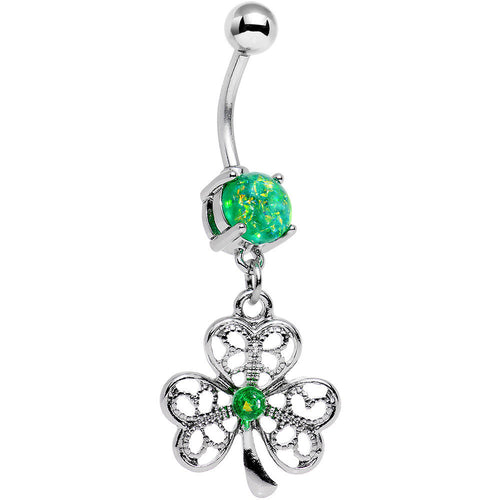Green Faux Opal Shake Your Shamrock Dangle Belly Ring
