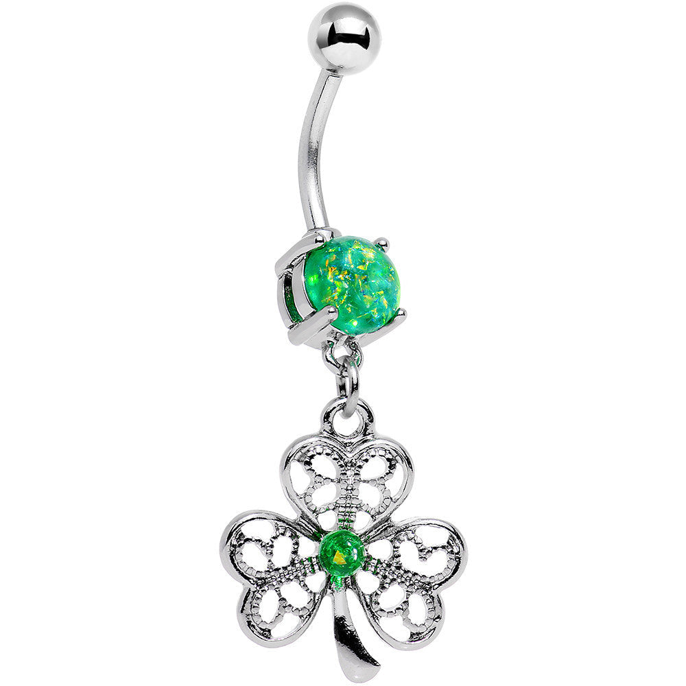 Green Faux Opal Shake Your Shamrock Dangle Belly Ring