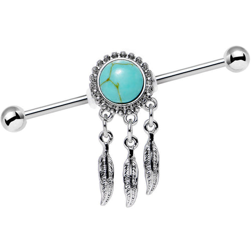 14G Faux Turquoise Southwest Dreamcatcher Industrial Barbell 38mm
