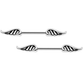 14G 9/16 Steel Fly with the Angel Wings Nipple Barbell Set