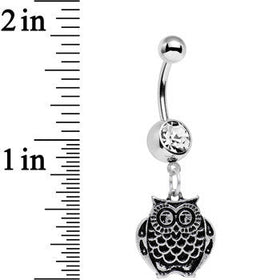 Clear Gem Ornery Owl Dangle Belly Ring
