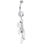 Clear Gem White Orb Hearts Dangle Belly Ring