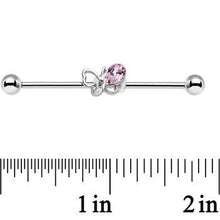 14G Pink Gem Frolicking Butterfly Industrial Barbell 38mm