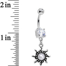 Clear Gem Frosted White Orb Spun Sun Dangle Belly Ring