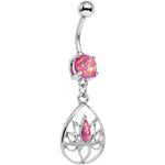 Pink Faux Opal Wrap It Up Lotus Flower Dangle Belly Ring