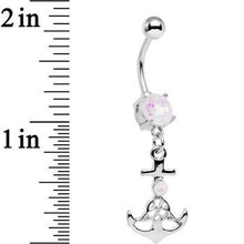 White Faux Opal Celtic Knot Anchor Dangle Belly Ring