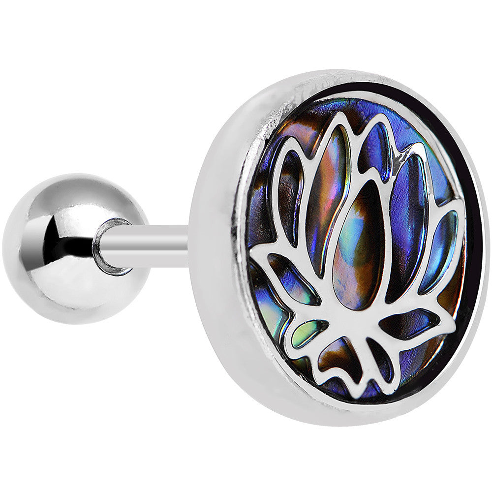 16G 1/4 Abalone Shell Steel Lotus Flower Tragus Cartilage Earring