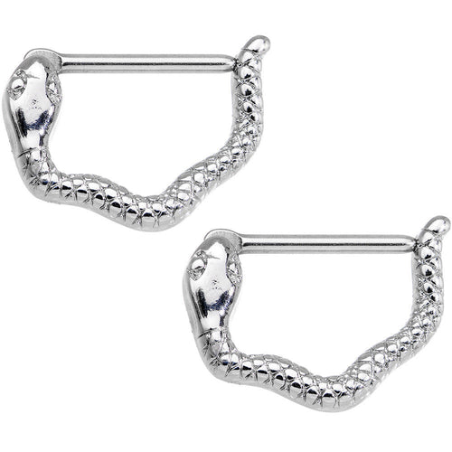 14G 9/16 Stainless Steel Slithering Snake Nipple Clicker Set