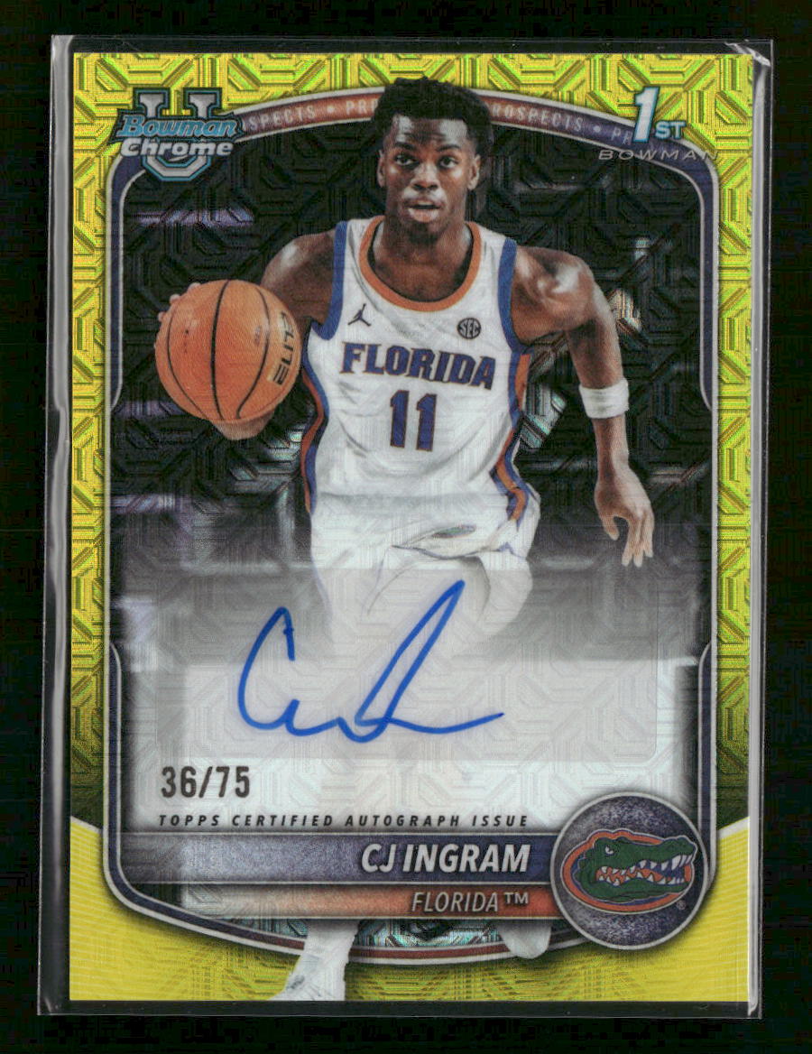 2025-26 Bowman Chrome Prospect Auto Yellow Mojo Refractor CJ Ingram #/75