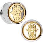 9/16 Steel Sunlit Hamsa Hand Screw Fit Tunnel Plug Set