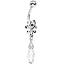 Black Aurora Clear Gem Filigree Drop Dangle Belly Ring