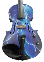Electric Blue Lightning Violin | Electric-Acoustic with Machine Head Pegs & Carbon Bow