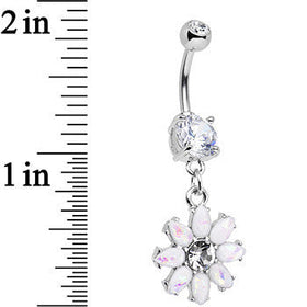 White Faux Opal Flower Power Dangle Belly Ring