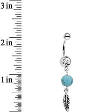 Clear Gem Faux Turquoise Freedom Feather Dangle Belly Ring