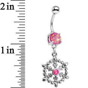 Pink Faux Opal Fleur de Lis Hoop Dangle Belly Ring
