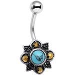Yellow Gem Faux Turquoise Southwest Flower Belly Ring