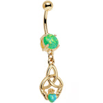 Green Faux Opal Gold Anodized Trinity Claddagh Dangle Belly Ring
