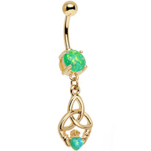 Green Faux Opal Gold Anodized Trinity Claddagh Dangle Belly Ring