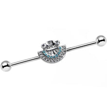 14G Blue Zircon Gem Aztec Tribal Fan industrial Barbell 38mm