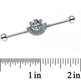 14G Blue Zircon Gem Aztec Tribal Fan industrial Barbell 38mm