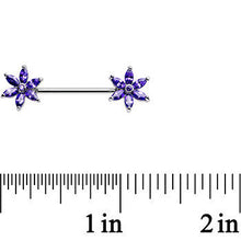 14G 5/8 Purple CZ Pimpernel Flower Ends Nipple Barbell Set