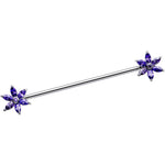 14G Purple CZ Pimpernel Flower Ends Industrial Barbell 40mm