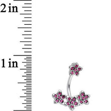 Pink Gem Field of Flowers Double Mount Belly Ring