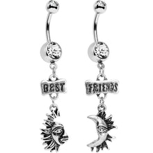 Clear Gem Best Friends Moon and Sun Dangle Belly Ring Set