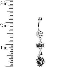 Clear Gem Best Friends Moon and Sun Dangle Belly Ring Set